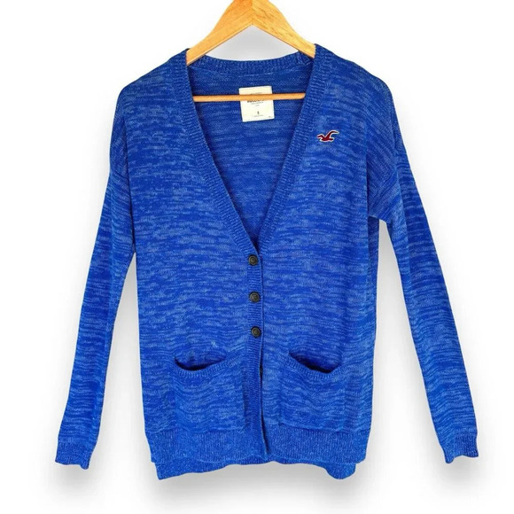 Hollister Women's Blue Knit Long Line Open Front Cardigan Sweater Size Small - Picture 2 of 13